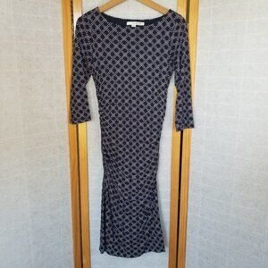 Boden Boatneck Ruched Sheath Dress Navy Blue Pattern Size 6 Wool Blend